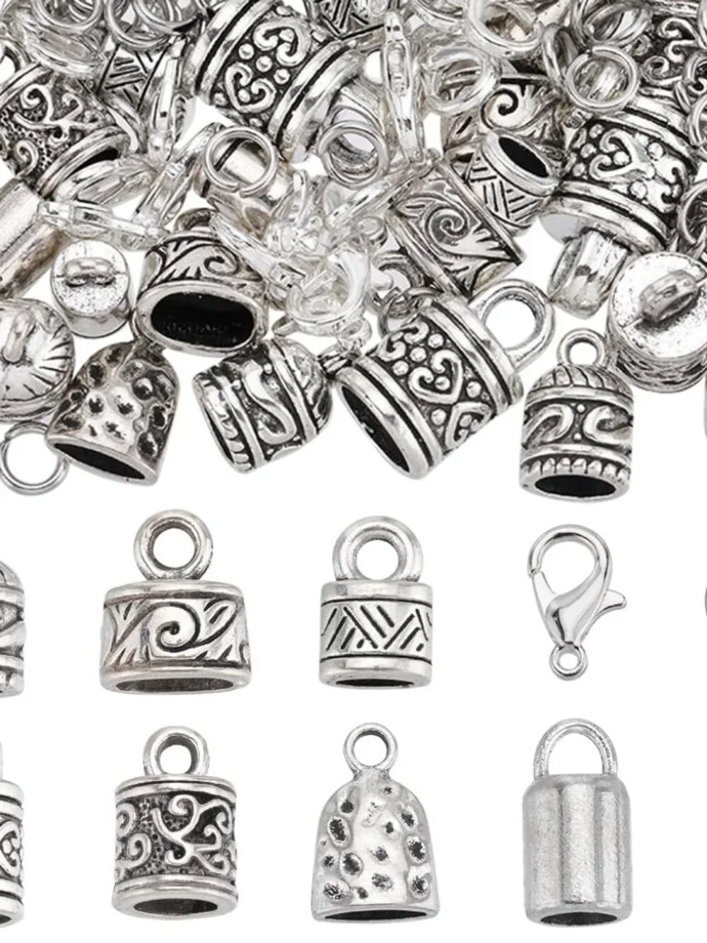 SUNNYCLUE 1 Box 230Pcs Cord End Caps Tibetan Antique Silver Leather Kumihimo Bra